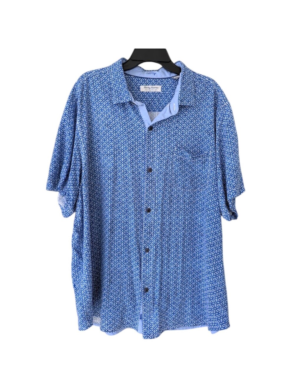 Tommy Bahama Veracruz Cay 2XL Shirt Blue Geometric Lenzing Ecovero Viscose